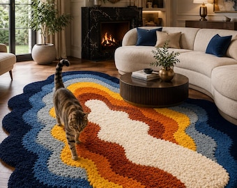 Handmade Abstract Hand Tufted Wool Rug – Modern Organic Wave Area Rug