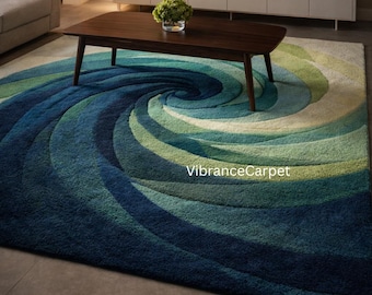 Hand-Tufted Wool Rug – Modern Abstract Area Rug - Blue Green Teal