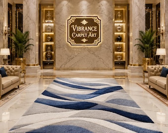 Blue Wave Tufted Rug – Modern Abstract Plush Carpet