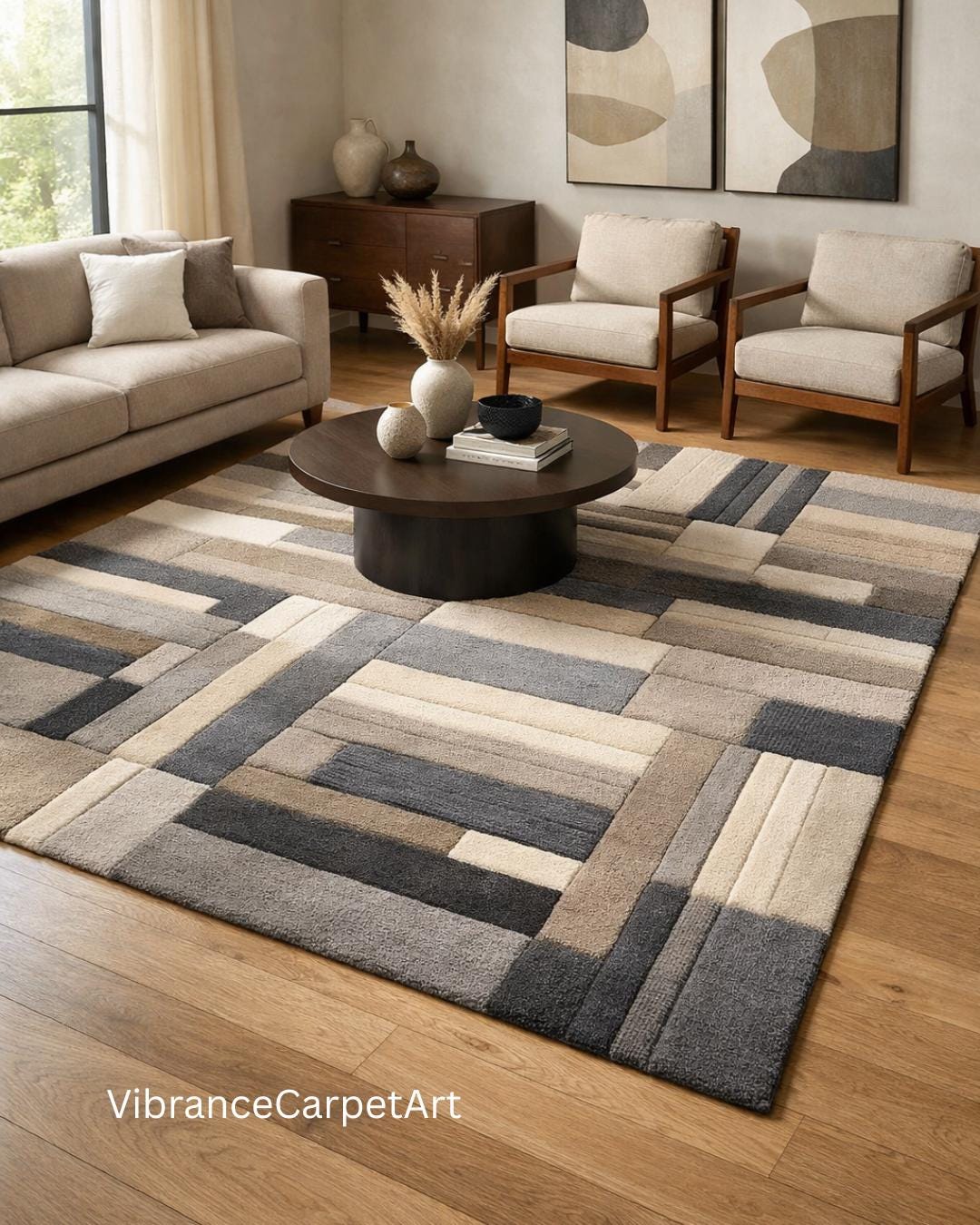 Patchwork Neutral Color Rug Handmade Geometric Patchwork Rug, Neutral Gray Beige Contemporary ...