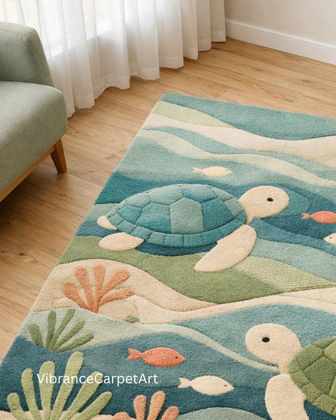Hand-tufted Kids Ocean Rug – Sea Turtle Nursery Carpet, Custom Color - Etsy