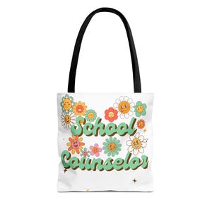 Groovy School Counselor Tote Bag - Retro Hippie Style, Cute School Counseling Gift, Unique Teacher Appreciation Present, Fun School