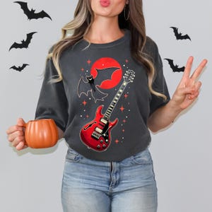 Ozzy Osbourne Bat & Guitar Shirt – Vintage Rock T-Shirt, Halloween Rock Tee, Red Moon Gothic Band Style - Comfort Colors