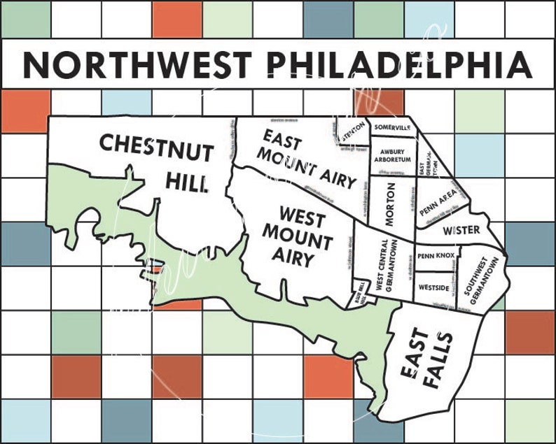 Northwest Philadelphia Neighborhoods Map Etsy
