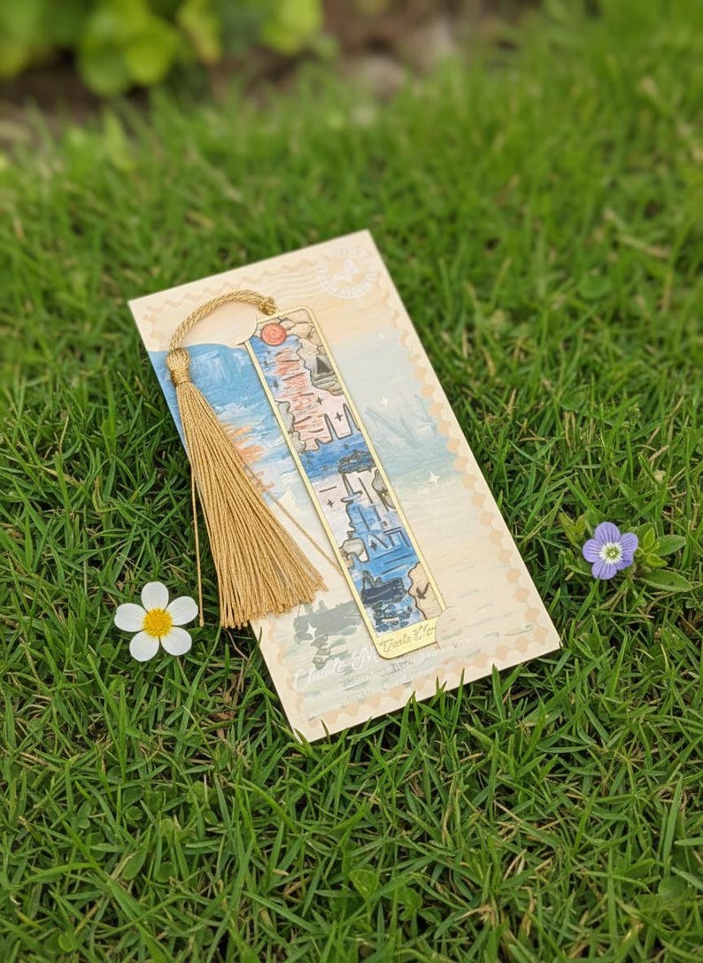Marcapáginas de Monet y Van Gogh: Diseños elegantes en metal Sunrise Impression