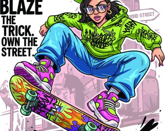 Skateboarding T-Shirt Graphic Design – Urban Streetwear PNG & AI Vector | Digital Download for DIY Printing, Merch, Apparel.