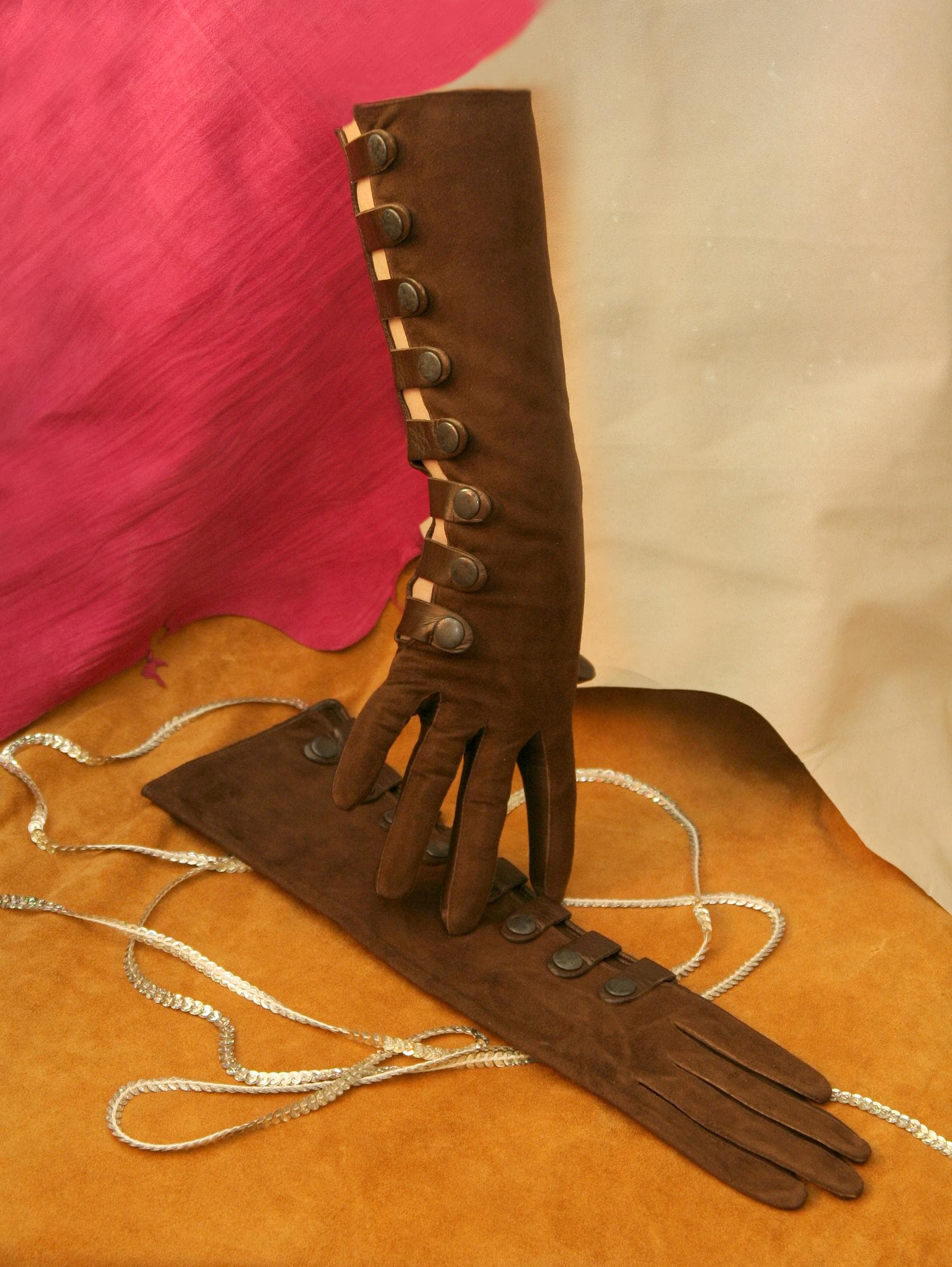 Leather motorcycle gloves for women, brown suede women opera gloves, vintage style fashion gloves