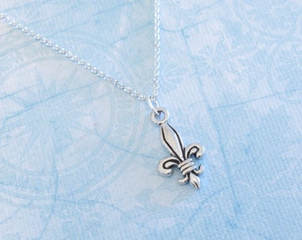 Fleur de Lis Charm Necklace - Antique Silver Fleur-de-Lis Necklace - Made in USA Charm