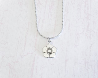 Flower Charm Necklace - Antique Silver Flower Charm  - Made in USA