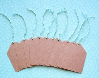 Recycled Cardstock Tags - Set of 10 Large Chipboard Kraft Tags with Bakers Twine 2 3/4"