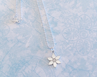 Star Flower Charm Necklace - Antique Silver Flower Charm  - Made in USA