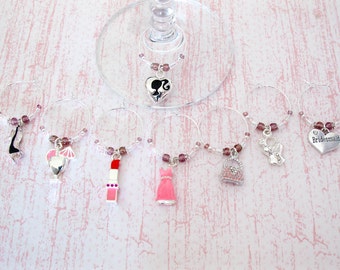 Bridesmaid Wine Charms - Set of 8 Bridal Party Wine Glass Charms