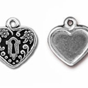 Heart Frame Charm Necklace Silver Victorian Heart Pendant Necklace Made in USA Charm image 3