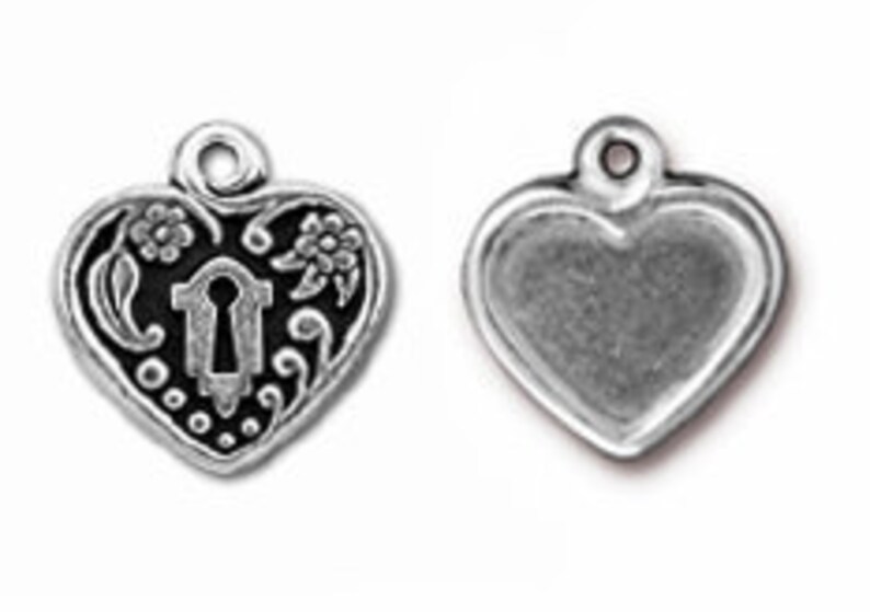 Heart Frame Charm Necklace Silver Victorian Heart Pendant Necklace Made in USA Charm image 3
