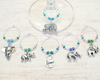 Elephant Wine Charms - Set of 6 Elephant Wine Charms