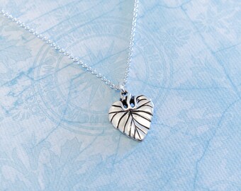 Leaf Charm Necklace - Etched Silver Violet Leaf Pendant Necklace - Made in USA Charm