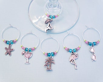 Beach Vacation Wine Charms - Set of 6 Vacation Wine Glass Charms