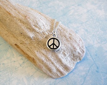 Peace Charm Necklace - Silver Peace Symbol Pendant Necklace - Made in the USA