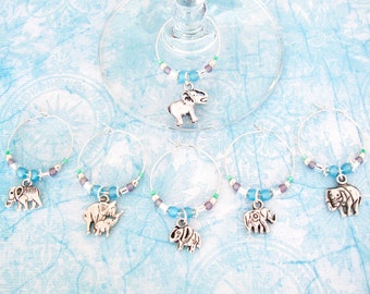 Elephant Wine Charms - Set of 6 Elephant Wine Charms