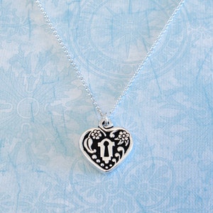 Heart Frame Charm Necklace Silver Victorian Heart Pendant Necklace Made in USA Charm image 2