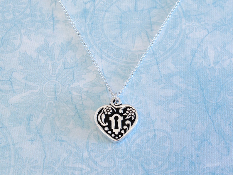 Heart Frame Charm Necklace Silver Victorian Heart Pendant Necklace Made in USA Charm image 2