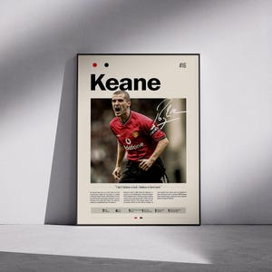 May include: A poster with the name "Keane" in large black letters, above a photo of a soccer player in a red jersey. The poster includes the text "I don't believe in luck. I believe in hard work."