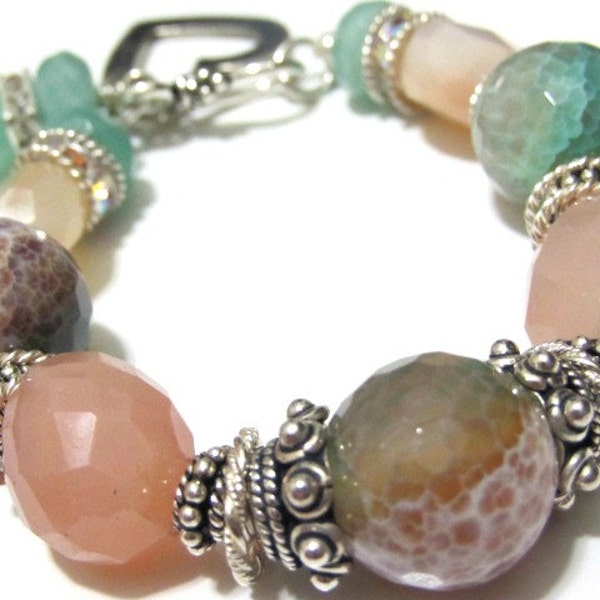 Multi Colored Bracelet Quartz Pink Opal Sterling Silver Swarovski Crystal Summer Fashion Accessory