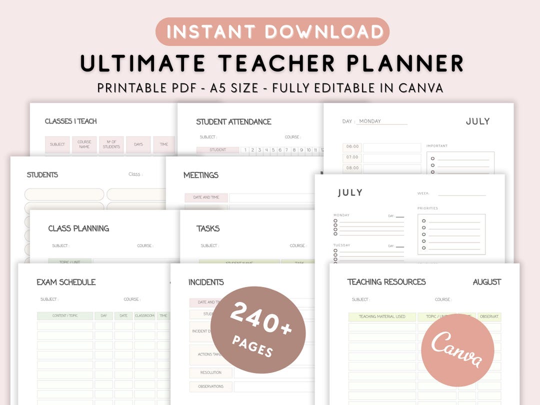 Teacher Planner Bundle 2025-2026 | Printable PDF & Editable Canva ...