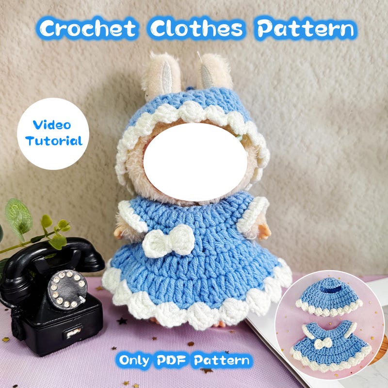 Set Vestiti All'Uncinetto Per Bambola Labubu 17 Cm (Rana)
