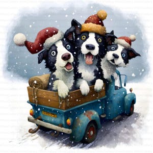 11 Christmas Quirky Dog Clipart Cute Funny Car Whimsical Ephemera Watercolor Fantasy Junk Journal Scrapbooking Card Making Digital Download