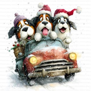 15 Christmas Quirky Dog Clipart Cute Funny Car Whimsical Ephemera Watercolor Fantasy Junk Journal Scrapbooking Card Making Digital Download