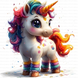 18 Cute Rainbow Unicorn Clipart Whimsical Ephemera Watercolor JPG Fantasy Junk Journal Scrapbook Card Making Paper Craft Digital Download