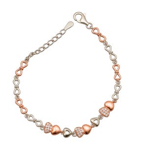 Zweifarbiges Sterling Silber Herz Armband | Rose Gold & CZ Gliederkette