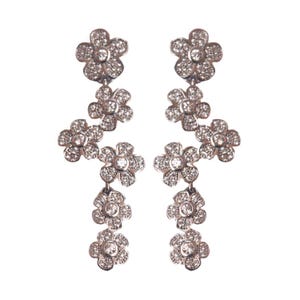 925 Sterling Silver Floral Drop Earrings | Sparkly Long Flower Dangle | Statement Earrings | Gift for Her | Elegant Silver Jewelry