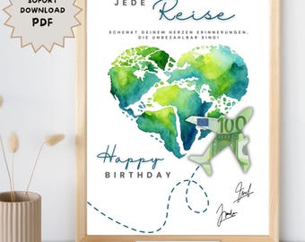 Regalo de dinero para viajes, fondo de viaje, regalo de dinero personalizado, regalo de última hora, regalo de dinero para viajes en avión, vacaciones, Navidad, Descargar A4