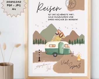 Money gift for travel, camping, caravans, travel fund, birthday, personalized money gift, last-minute gift, vacation, download A4