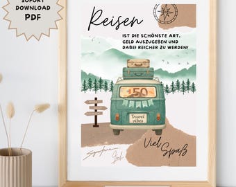 Geldgeschenk Reisen, Reisekasse, Geburtstag, personalisiertes Geldgeschenk, Last-Minute-Geschenk, Van, Camper, Camping, Urlaub, Download A4