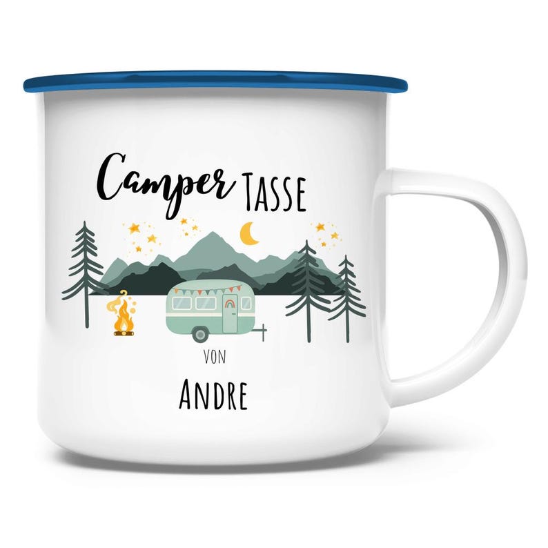 Enamel camping mug with a camper, caravan, van or Bulli, personalized with name as a gift for campers and camping friends image 9