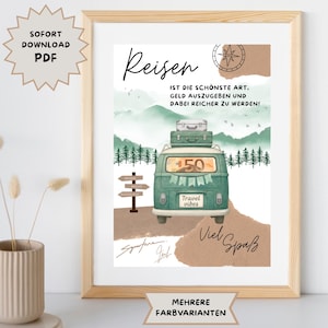 Travel money gift, travel fund, birthday, personalized money gift, last-minute gift, van, camper, camping, vacation, download A4 image 3