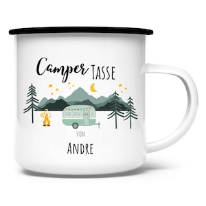 Enamel camping mug with a camper, caravan, van or Bulli, personalized with name as a gift for campers and camping friends image 8