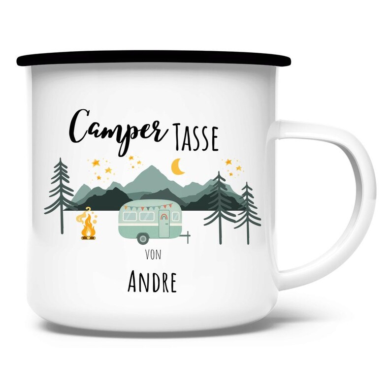 Enamel camping mug with a camper, caravan, van or Bulli, personalized with name as a gift for campers and camping friends image 8