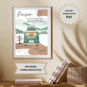 Travel money gift, travel fund, birthday, personalized money gift, last-minute gift, van, camper, camping, vacation, download A4 image 5