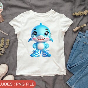 Rekin PNG | Uroczy rekin Clipart | Projekt sublimacji zwierząt oceanicznych | Grafika życia morskiego | Cyfrowe pobieranie rekina z kreskówek | Sztuka motywu plażowego