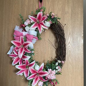 Large Stargazer Lily Wreath | Real Touch Floral Door Wreath | Luxury Front Door Decor | Elegant Summer Wreath | Premium Faux Flowers
