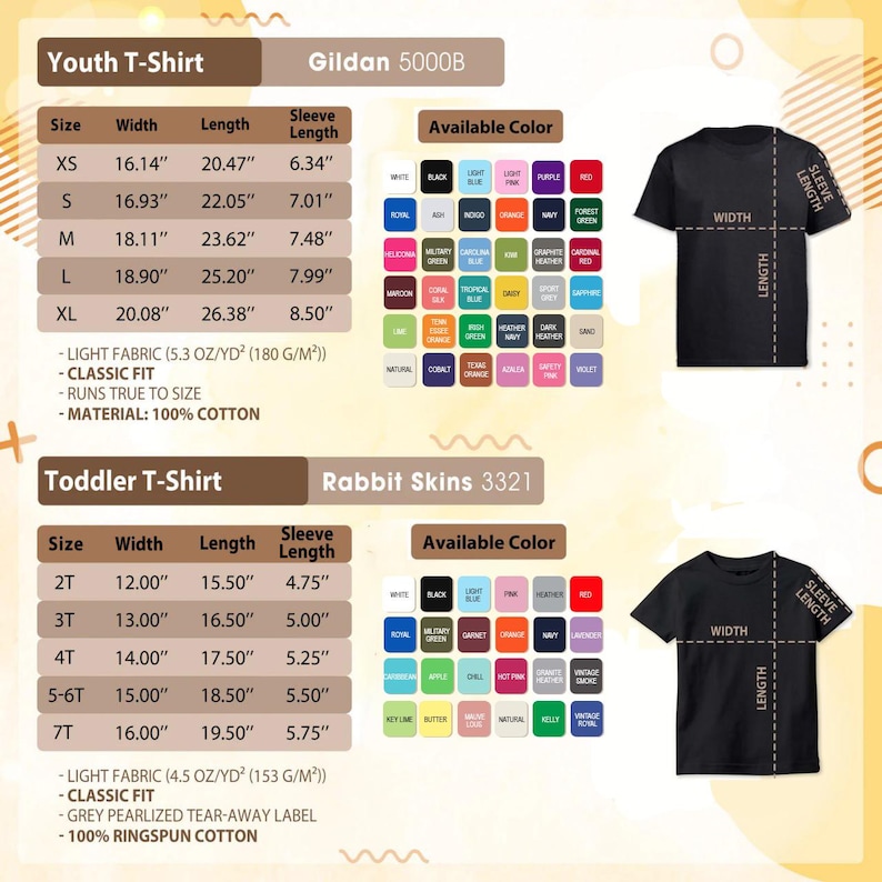 a t - shirt size guide for a child's t - shirt