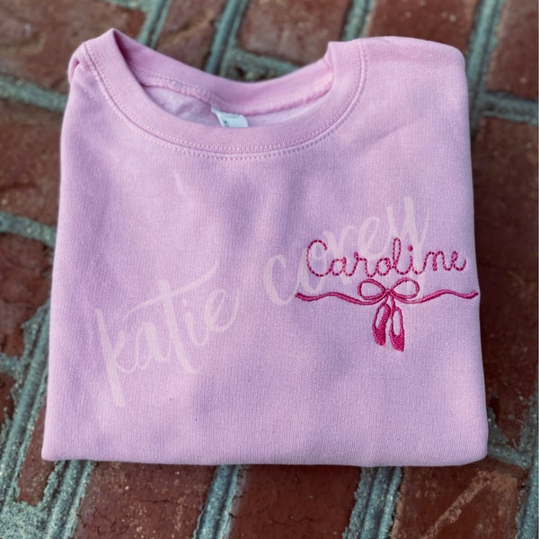 Kids youth toddler girls personalized crewneck sweatshirt ballet ballerina dance embroidery with name monogram