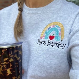 Teacher rainbow personalized sweatshirt fleece | Custom fleece with teacher name and pencil | Teacher gifts | Teacher Hoodie