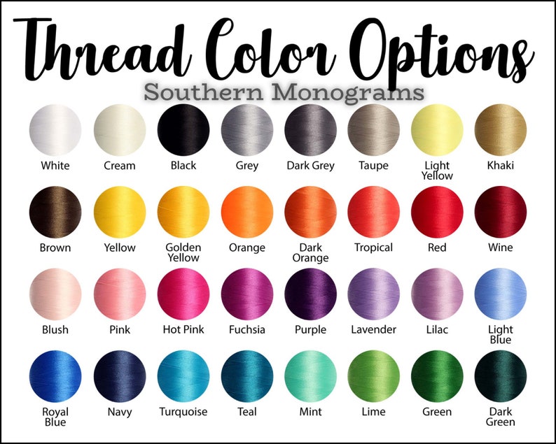 Puede incluir: Una tabla de colores de hilo para bordar, con 36 colores diferentes en c&iacute;rculos, etiquetados con sus nombres. Los colores incluyen blanco, crema, negro, gris, gris oscuro, topo, amarillo claro, caqui, marr&oacute;n, amarillo, amarillo dorado, naranja, naranja oscuro, tropical, rojo, vino, rubor, rosa, rosa intenso, fucsia, morado, lavanda, lila, azul claro, azul real, azul marino, turquesa, verde azulado, menta, lima, verde y verde oscuro.