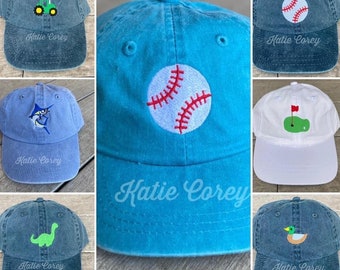 Personalized Baseball Cap Toddler Youth Kids hat Mallard duck, tractor, marlin, golf, baseball, Dinosaur, Labrador, sailboat preppy