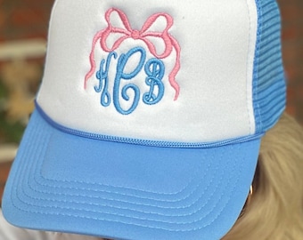 adult ladies custom monogram bow cap -foam trucker hat - birthday gift - monogrammed hat